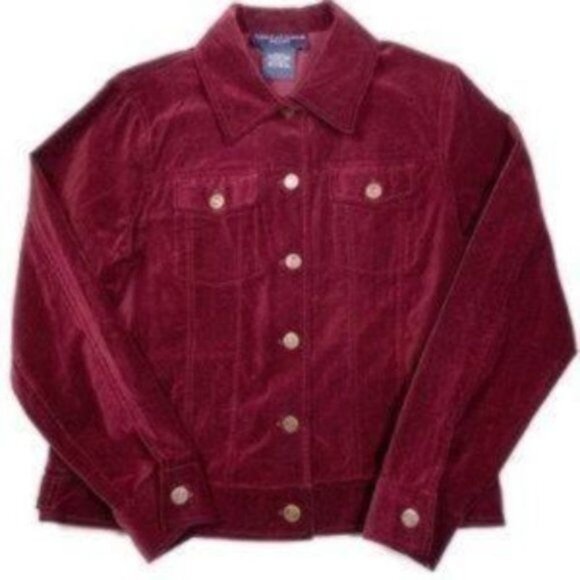 Notations Sport Burgundy Faux Suede Button Front Jacket Size Medium - Picture 1 of 8